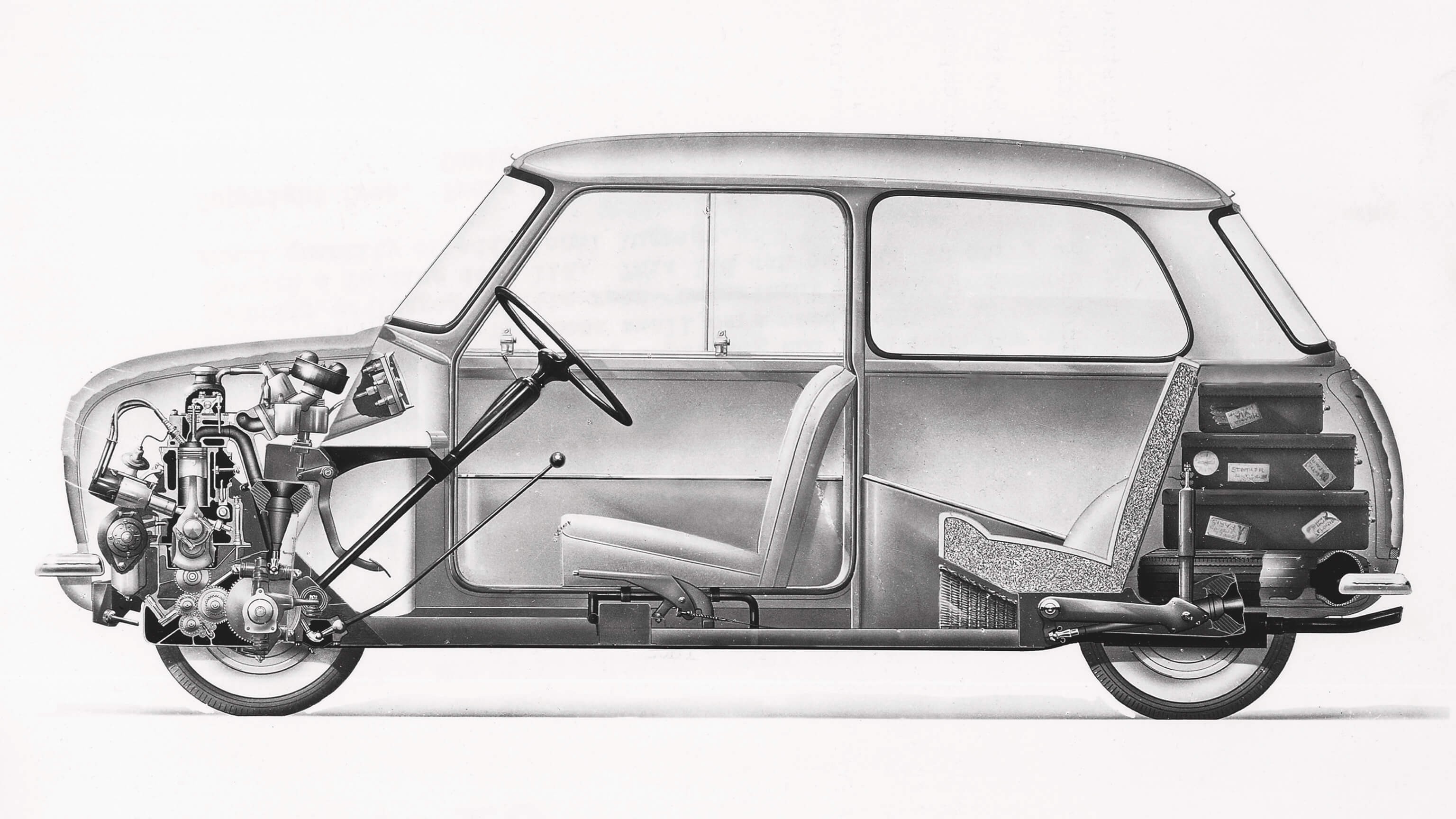X-ray image of a classic Morris Mini-Minor.